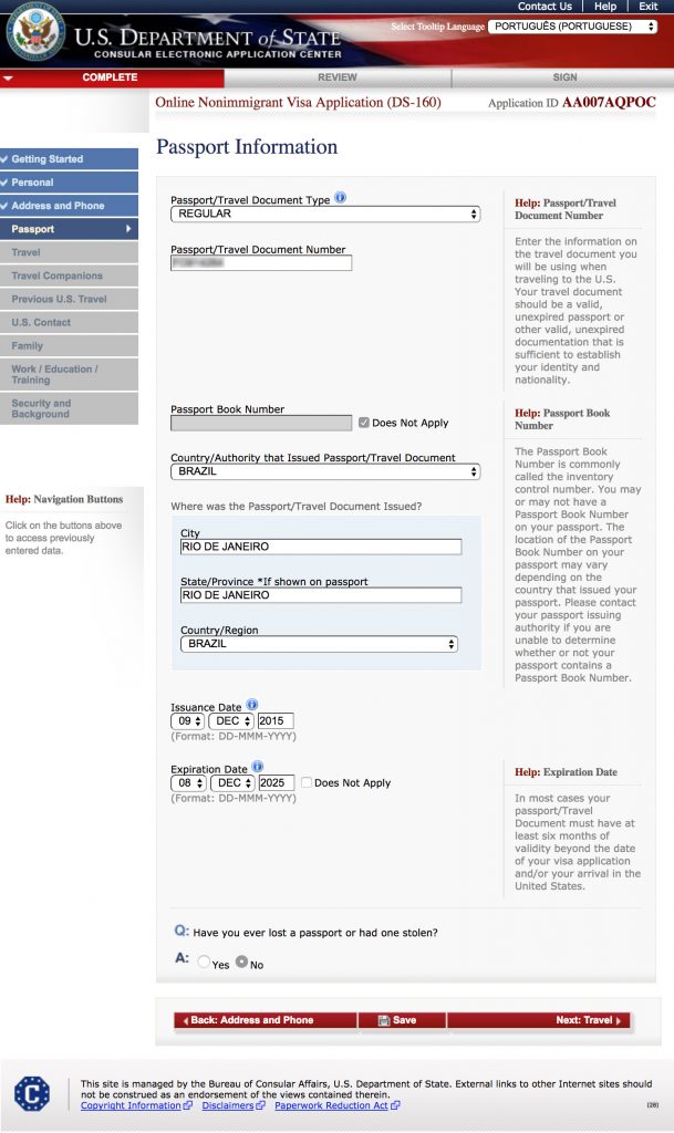 ds 160 form preparer of application