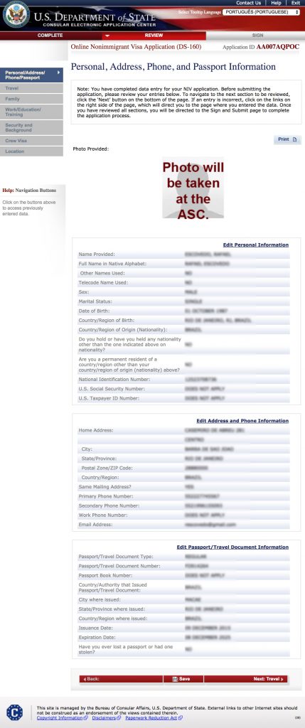 ds 160 form application